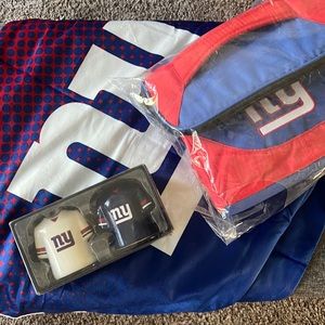 NY Giants lot: lunch box, salt/pepper, pillowcase set